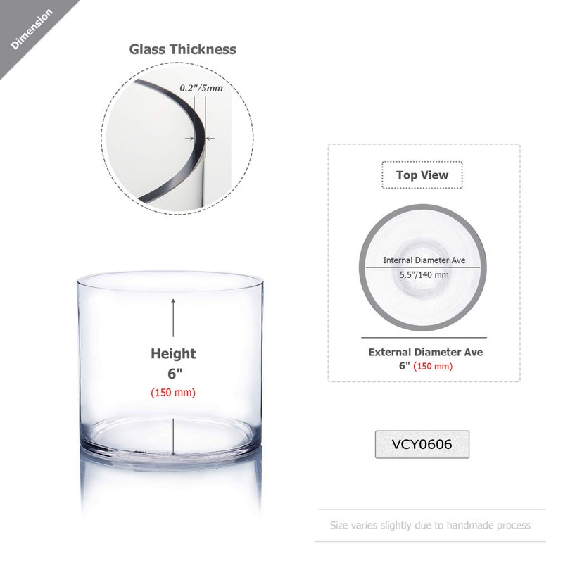 WGVI WGV Cylinder Vase  Width 6""  Height 6""  Clear Glass Container Terrarium Candle Holder for Wedding Centerpiece  Party Event  Home Office Decor  1 Piece - Image 2